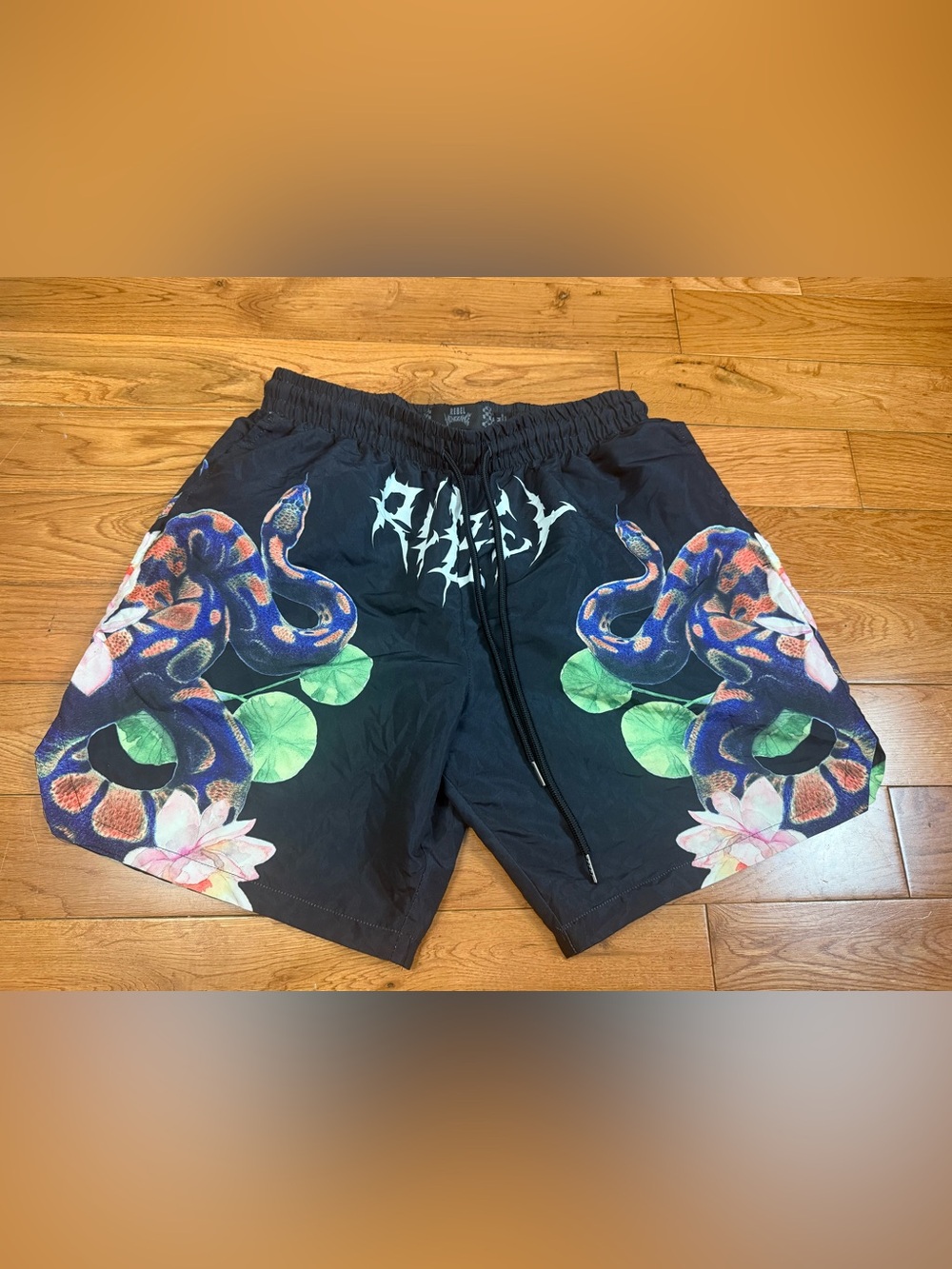 Y2K Rebel Vengeance Snake & Lotus Canvas Shorts